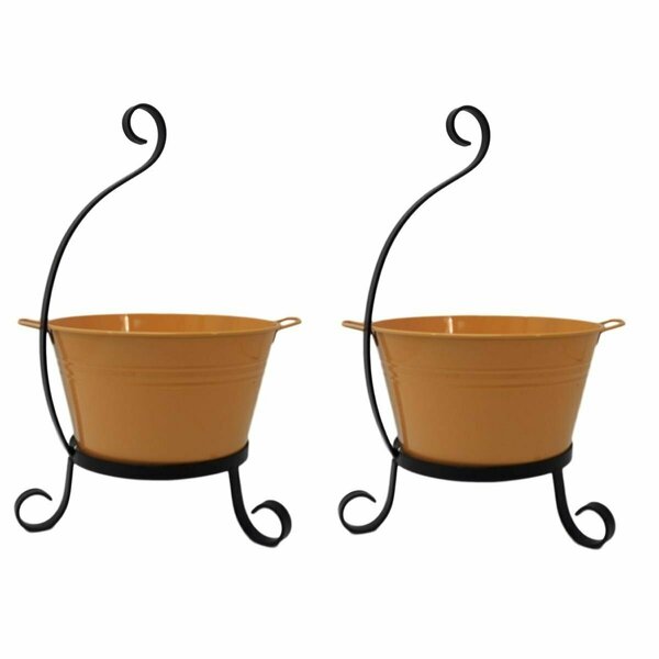 Next2Nature 7065E SAFF S-2 Enameled Galvanized Steel Planter with Iron Stand - Set of 2 NE2436146
